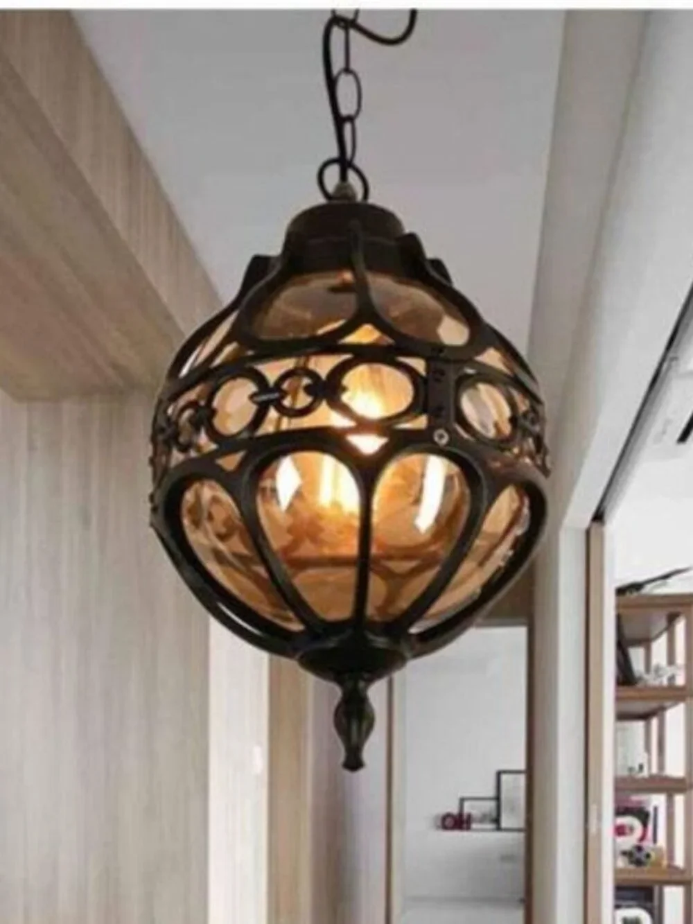 Loft‎ Tea Glass Metal Globe Sphere Courtyard Ceiling Pendant Light